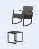 Noelse 3 Piece Patio Furniture Set, Wicker Rocking Chair Set with Table and Cushions for Patio,Balcony,Porch, Black