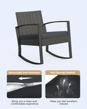 Noelse 3 Piece Patio Furniture Set, Wicker Rocking Chair Set with Table and Cushions for Patio,Balcony,Porch, Black