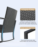 Aiho outdoor rocking chairs set of 3 with PE Wicker, All-Weather outdoor patio furniture set with a Tempered Glass Table and Soft cushions, For Outdoor Garden, Backyard, Poolside, Balcony, Patio and Porch-Black