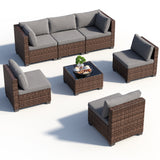 Noelse 7 Pieces Patio Furniture Set, Outdoor Sectional Outdoor Wicker Sofa Set with Thick Cushions and Coffee Table for Balcony, Garden, Porch (Gray)