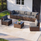 Noelse 7 Pieces Patio Furniture Set, Outdoor Sectional Outdoor Wicker Sofa Set with Thick Cushions and Coffee Table for Balcony, Garden, Porch (Gray)