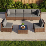 Noelse 7 Pieces Patio Furniture Set, Outdoor Sectional Outdoor Wicker Sofa Set with Thick Cushions and Coffee Table for Balcony, Garden, Porch (Gray)