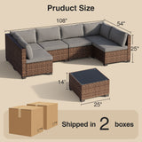 Noelse 7 Pieces Patio Furniture Set, Outdoor Sectional Outdoor Wicker Sofa Set with Thick Cushions and Coffee Table for Balcony, Garden, Porch (Gray)
