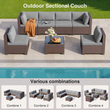 7 Pieces Patio Furniture Set, Asofer Rattan Wicker Outdoor Conversation Sectional Sofa Set with Upgraded Feet and Glass Coffee Table for Backyard,Porch,Poolside,Gray