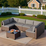 7 Pieces Patio Furniture Set, Asofer Rattan Wicker Outdoor Conversation Sectional Sofa Set with Upgraded Feet and Glass Coffee Table for Backyard,Porch,Poolside,Gray