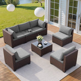 7 Pieces Patio Furniture Set, Asofer Rattan Wicker Outdoor Conversation Sectional Sofa Set with Upgraded Feet and Glass Coffee Table for Backyard,Porch,Poolside,Gray