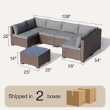 7 Pieces Patio Furniture Set, Asofer Rattan Wicker Outdoor Conversation Sectional Sofa Set with Upgraded Feet and Glass Coffee Table for Backyard,Porch,Poolside,Gray