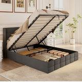 Asofer Queen Bed Frame, Lift-Up Storage w/Modern Wingback Headboard, No Box Spring, Gray