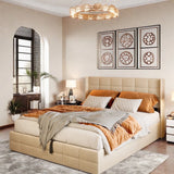 Queen Bed Frame with Headboard, Lift Up Bed Frame with under bed storage, No Box Spring Needed, Beige