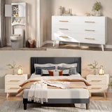Queen Bedroom Furniture Sets Clearance - Includes Lofka Dark Gray Queen Bed Frame, Two White Night Stands, One White Over The Toilet Storage Cabinet and One White 6-Drawer Dresser