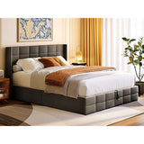 Queen Size Bed Frame with Upholstered Headboard, Lofka Hydraulic Storage Bed Frame with No-noise Design, 800lbs