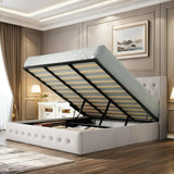 Lofka Lift Up Storage Bed Full Size, Modern Wingback Headboard, No Box Spring Needed, Hydraulic Storage, Light Beige