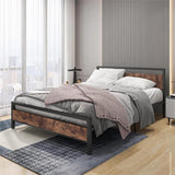 Queen Size Metal Platform Bed Frame with Square Frame Wooden Headboard&Footboard