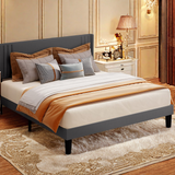 Queen Size Platform Bed Frame with Upholstered Headboard, Dark Gray