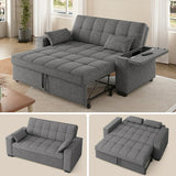 Queen Size Sleeper Loveseat, Lofka Couch for Living Room, 3 in 1 Convertible Sofa Bed with Storage Armrest, Dark Grey