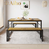 30.4" H Modern Dining Table Set for 4 with 2 Benches - Brown