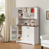 67.7" Kitchen Pantry Cabinet with Microwave Shelf，Asofer Farmhouse Coffee Bar Cabinet with Versatile Storage & Door Shelves & Adjustable Shelves for Dining Room, White