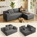 Lofka 105" Plush Corduroy Sleeper Sofa with Deep Soft Seat and Large Side Pocket for Living Room, Free TWO Pillows & Free Assembly, Dark Gray L Shaped Sofa Bed