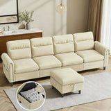 Sectional Sofa with Storage, Lofka 106" L-Shape 5 Seater Convertible Sofa for Living Room, Suede Fabric Couch, Beige