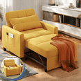 Sleeper Sofa, Convertible Chair Bed with Pillow and 3-in-1 Adjustable Backrest in Modern Linen Fabric for Living Room, Yellow