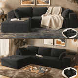 Sofa, Lofka 105" Free Assembly L-Shaped Sectional with Pet Friendly Corduroy Fabric, Black for Living Room/Apartment
