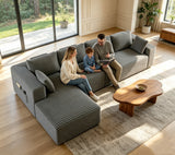 134"Boneless Sofa, Lofka Corduroy L Shaped Modular Sectional with Chaise, Oversized Boneless Cloud Couch, No Assembly Living Room Furniture,Gray
