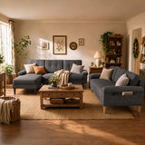 Sofa Set, Lofka Straight 3 Seat L-Shaped Couch&3-Seater Couch with Side Pocket, Furniture Set for Living Room Office Apt, Gray