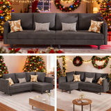 103" Convertible Sofa Bed, L-Shaped Sectional Couch and Sofas with Removable Armrest for Office, Living Room, Dark Gray