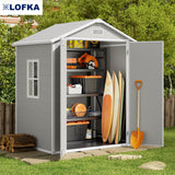 Storage Shed, Lofka 6' x 4' Resin Outdoor Shed, Gray/White