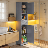 Bathroom Storage Cabinet , 67" H Narrow Linen Cabinet with Door and Drawers for Small Spaces, Gray