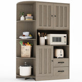 60.4"Kitchen Cabinet, Lofka Microwave Stand with Doors, 4 Tier Open Shelves, 2 Smooth-Gliding Drawers for Kitchen Dining Room, Gery