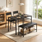 Dining Table Set for 4, Jolifa 4-Piece Kitchen Table Set with 2 Backrest Chairs and Bench with Storage Rack, Nesting Space-Saving Dining Set for Apartment, Kitchen, Living Room, Black