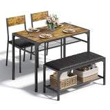 4 Pcs Dining Table Set for 4, Jolifa Kitchen Table Set for 4 with Storage Racks, Space-Saving Dining Furniture for Small Space , Apartment, Kitchen, Living Room, Rustic Brown Tabletop