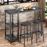 Bar Table Set, 3 Peices Pub Table Set with High Stools, 36" Bar Height Dining Table and Chairs Set, Space Saving for Kitchen, Dining Room, Black