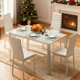 Kitchen Table Set, Lofka 5 Pieces Dining Table Set for 4 with Glass Top Table & PU Leather Chairs for Small Space, Dining Room, White