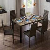 7 Piece Dining Table Set, with High Back PU Leather Chairs & Marble table for Kitchen, Dining Room, Living Room, Marbling