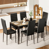 Asofer Glass Kitchen Table and Chairs Set with 6, 7 Piece Dining Table Sets, PU Leather Chair, Marble