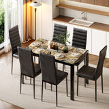 Asofer Glass Kitchen Table and Chairs Set with 6, 7 Piece Dining Table Sets, PU Leather Chair, Marble