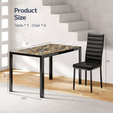 Asofer Glass Kitchen Table and Chairs Set with 6, 7 Piece Dining Table Sets, PU Leather Chair, Marble