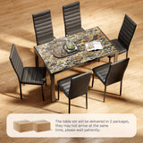Asofer Glass Kitchen Table and Chairs Set with 6, 7 Piece Dining Table Sets, PU Leather Chair, Marble