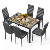 Asofer Glass Kitchen Table and Chairs Set with 6, 7 Piece Dining Table Sets, PU Leather Chair, Marble