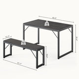 Asofer 45.5" Dining Table Set for 4, Wooden Desktop and Metal Frame Kitchen Table with 2 Benches, Dining Room, Black