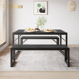 30.4" H Modern Dining Table Set for 4 with 2 Benches - Black