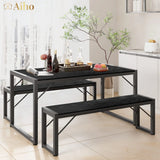 45.5" Dining Table Set for 4 with 2 Benches - Black