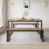 45.5" Dining Table Set for 4, Kitchen Table with 2 Benches for Kitchen, Dining Room - Gray