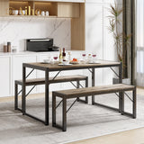 Dining Table Set for 4 with 2 Benches - Gray