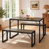 Asofer 45.5 in Dining Table Set for 4 with 2 Benches,Kitchen Table and Bench Set for Small Spaces,Dinette Set for Apartment,Grey