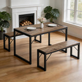 Asofer 45.5"Dining Table Set for 4 with 2 Benches, Space-Saving Kitchen Table for Dinette Apartment , Grey