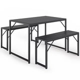 Asofer 45.5" Small Kitchen Dining Table Set with 2 Benches, Multi-Use as Coffee Table/Shoe Bench, Grey