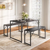 Asofer 45.5" Small Kitchen Dining Table Set with 2 Benches, Multi-Use as Coffee Table/Shoe Bench, Grey